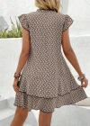 Kadın Kısa Kollu Yaka Kol Etek Ucu Fırfır Detaylı Desenli Süprem Kısa Elbise