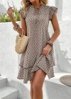 Kadın Kısa Kollu Yaka Kol Etek Ucu Fırfır Detaylı Desenli Süprem Kısa Elbise