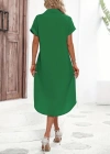Kadın Kısa Kollu Yakalı Düğme Detay Midi Dokuma Elbise
