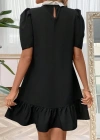 Kadın Kısa Kollu Yakalı Inci Detaylı Kısa Ithal Krep Elbise