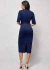 Kadın Kısa Kollu Yakalı Kruvaze Yakalı Beli Kemerli Midi Modal Elbise