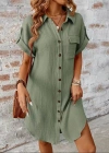 Kadın Kısa Kollu Yakalı önden Düğmeli Bürümcük Kısa Elbise
