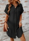 Kadın Kısa Kollu Yakalı önden Düğmeli Bürümcük Kısa Elbise