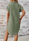 Kadın Kısa Kollu Yakalı önden Düğmeli Bürümcük Kısa Elbise