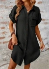 Kadın Kısa Kollu Yakalı önden Düğmeli Bürümcük Kısa Elbise