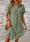 Kadın Kısa Kollu Yakalı önden Düğmeli Bürümcük Kısa Elbise