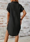 Kadın Kısa Kollu Yakalı önden Düğmeli Bürümcük Kısa Elbise