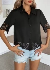 Kadın Kısa Kollu Yakalı önden Düğmeli Dubai Gömlek Bluz
