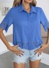 Kadın Kısa Kollu Yakalı önden Düğmeli Dubai Gömlek Bluz
