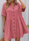 Kadın Kısa Kollu Yakalı önden Düğmeli Kısa Bürümcük Elbise