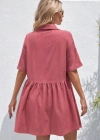 Kadın Kısa Kollu Yakalı önden Düğmeli Kısa Bürümcük Elbise
