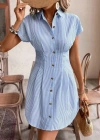 Kadın Kısa Kollu Yakalı önden Düğmeli Kısa Trikoton Elbise