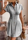Kadın Kısa Kollu Yakalı önden Düğmeli Kısa Trikoton Elbise