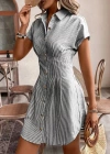 Kadın Kısa Kollu Yakalı önden Düğmeli Kısa Trikoton Elbise