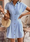 Kadın Kısa Kollu Yakalı önden Düğmeli Kısa Trikoton Elbise