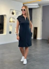 Kadın Kısa Kollu Yakalı Viskon Iki Iplik Elbise