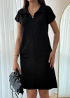 Kadın Kısa Kollu Yakalı Viskon Iki Iplik Elbise