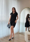 Kadın Kısa Kollu Yakalı Viskon Iki Iplik Elbise