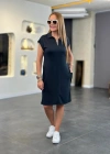 Kadın Kısa Kollu Yakalı Viskon Iki Iplik Elbise