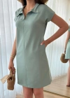 Kadın Kısa Kollu Yakalı Viskon Iki Iplik Elbise