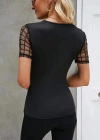 Kadın Kısa Kollu Yakası Açık Damla Ağ Tül Detaylı Viskon Bluz