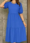 Kadın Kısa Kollu Yakası Açık Katlı Bürümcük Balon Elbise
