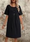 Kadın Kısa Kollu Yakası Açık önden Büzgülü Cep Detaylı Viskon Iki Iplik Elbise