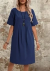 Kadın Kısa Kollu Yakası Açık önden Büzgülü Cep Detaylı Viskon Iki Iplik Elbise