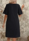 Kadın Kısa Kollu Yakası Açık önden Büzgülü Cep Detaylı Viskon Iki Iplik Elbise