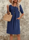 Kadın Kısa Kollu Yakası Açık önden Büzgülü Cep Detaylı Viskon Iki Iplik Elbise