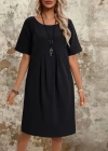 Kadın Kısa Kollu Yakası Açık önden Büzgülü Cep Detaylı Viskon Iki Iplik Elbise