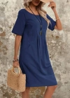 Kadın Kısa Kollu Yakası Açık önden Büzgülü Cep Detaylı Viskon Iki Iplik Elbise