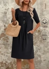 Kadın Kısa Kollu Yakası Açık önden Büzgülü Cep Detaylı Viskon Iki Iplik Elbise