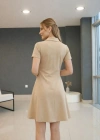Kadın Kısa Kollu Yakası Fermuarlı Kısa Viskon Iki Iplik Elbise