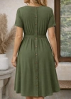 Kadın Kısa Kollu Yuvarlak Yaka Arkadan Düğmeli Viskon Midi Elbise