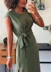 Kadın Kısa Kollu Yuvarlak Yaka Belden Bağcıklı önden Yırtmaçlı Aerobin Elbise