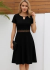 Kadın Kısa Kollu Yuvarlak Yaka Damla Detaylı Janjan Elbise