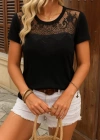 Kadın Kısa Kollu Yuvarlak Yaka ön Dantel Detaylı Viskon Bluz