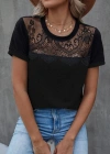 Kadın Kısa Kollu Yuvarlak Yaka ön Dantel Detaylı Viskon Bluz