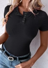 Kadın Kısa Kollu Yuvarlak Yakalı Düğme Detay Kaşkorse Bluz