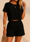 Kadın Kısa Kollu Yuvarlak Yakalı Ithal Keten Bluz Ve Short Ikili Takım