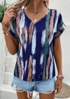 Kadın Kısa Yarasa Kol Fırça Desenli V Yaka Süprem Bluz
