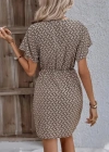 Kadın Kısa Yarasa Kollu önden Kruvaze Yaka Detaylı önden Bağlamalı Desenli Süprem Elbise