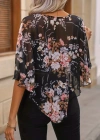 Kadın Kısa Yarasa Kollu Yuvarlak Yaka çiçek Baskılı Asimetrik Kesim özel Tasarım şifon Bluz