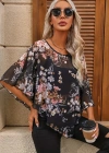 Kadın Kısa Yarasa Kollu Yuvarlak Yaka çiçek Baskılı Asimetrik Kesim özel Tasarım şifon Bluz