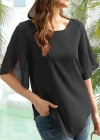 Kadın Kısa Yırtmaç Kollu Yuvarlak Yaka şifon Bluz