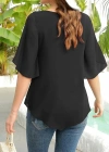 Kadın Kısa Yırtmaç Kollu Yuvarlak Yaka şifon Bluz