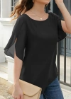 Kadın Kısa Yırtmaç Kollu Yuvarlak Yaka şifon Bluz