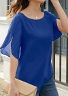 Kadın Kısa Yırtmaç Kollu Yuvarlak Yaka şifon Bluz