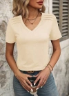 Kadın Kollu V Yakalı Omuzlarda çizgi Detaylı Viskon Bluz